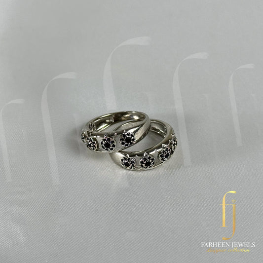 SILVER & BLACK FLOWER ADJUSTBALE RING