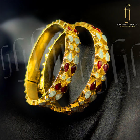 Farshi Kundan Gold Platted Openable Bangles | FBP-34